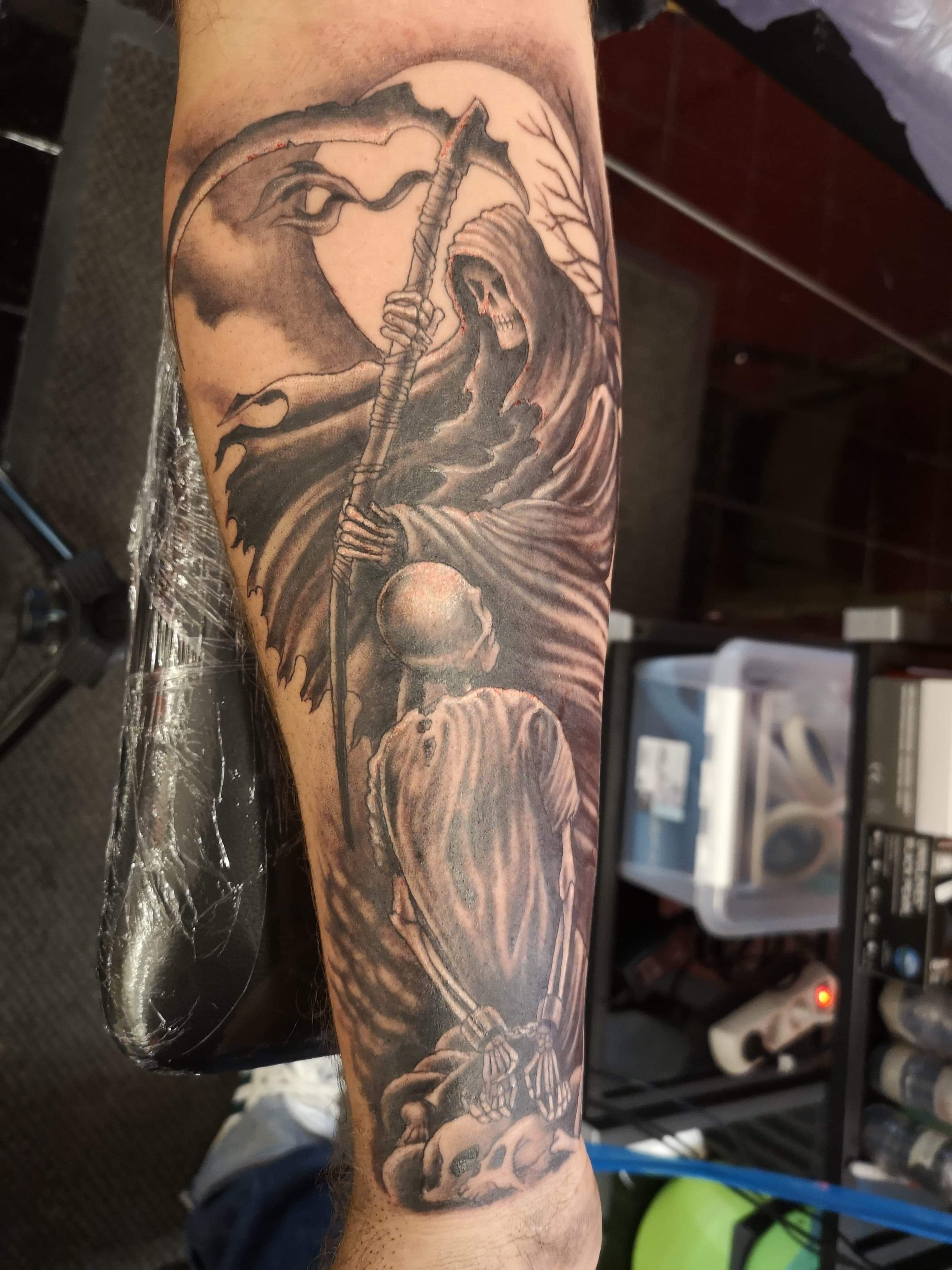 Grim Reaper Tattoo  Reaper tattoo Grim reaper tattoo Arm cover up tattoos